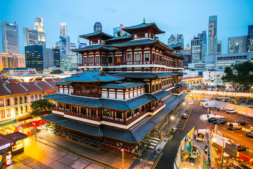 Buddha Toothe Relic Temple ,China Town area in Singapore with twilight time.